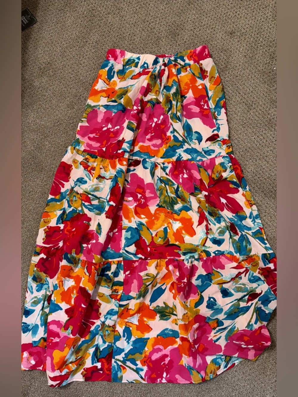 SHEIN Pink Multi Floral Tiered Maxi Skirt